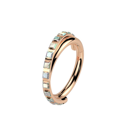 CZ Crystal Paved Double Hoop Criss Cross Hinged Segment Clicker Ring - ASTM F-136 Implant Grade Titanium