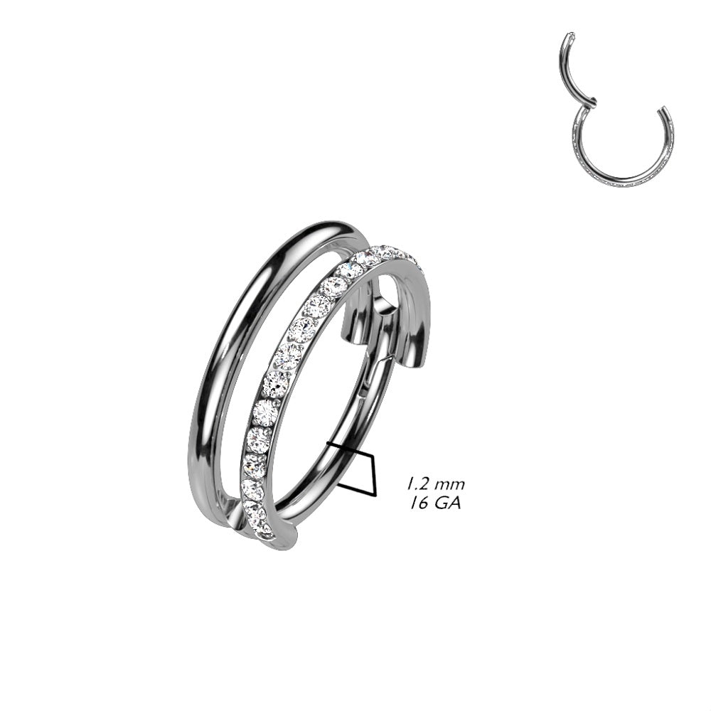 Plain and CZ Crystal Lined Double Hoop Hinged Segment Ring - G23 Implant Grade Titanium