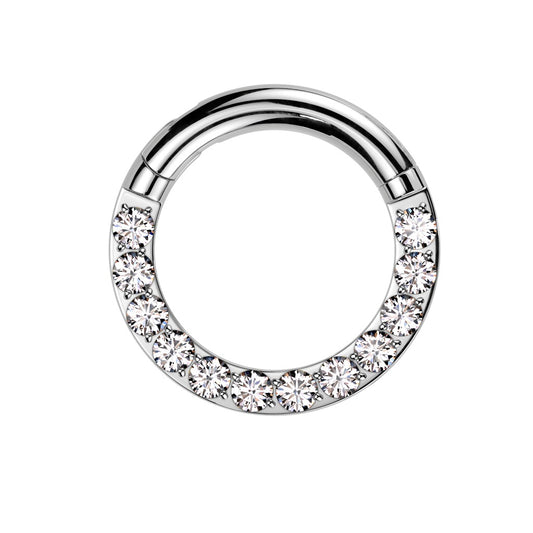 Large Gauge CZ Crystal Lined Hinged Segment Clicker Ring - F136 Implant Grade Titanium