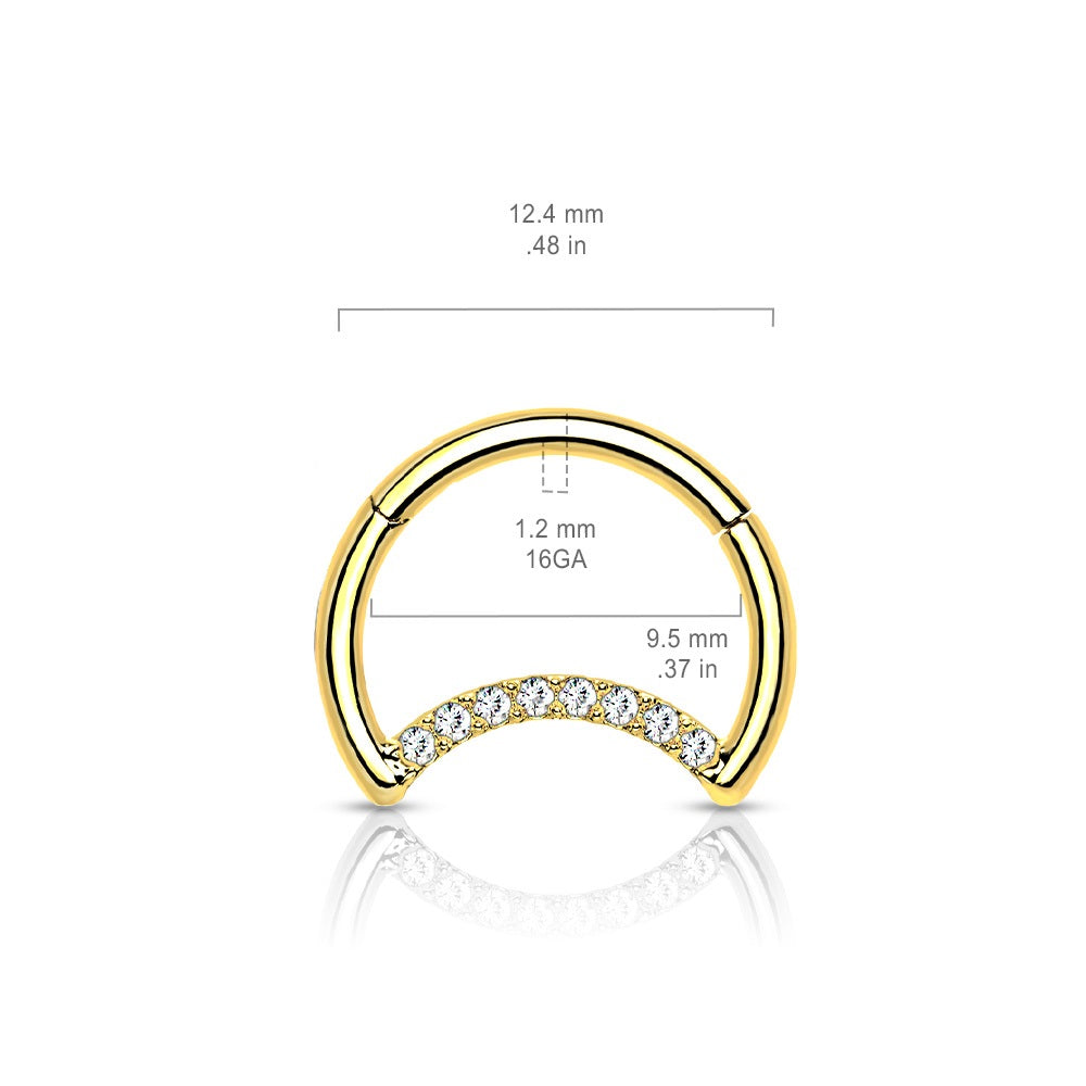 CZ Crystal Paved Crescent Moon Shaped Hinged Segment Ring - G23 Implant Grade Titanium