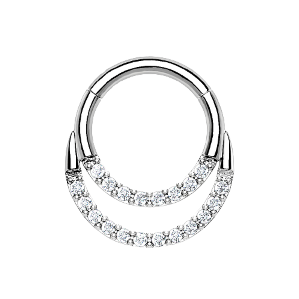 CZ Crystal Lined Double Hoop Cartilage Helix Daith Septum Hinged