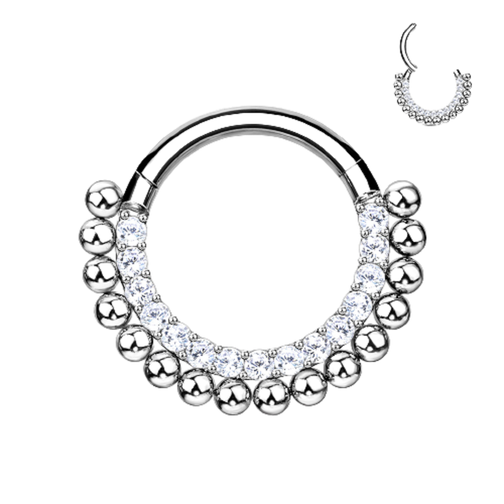 CZ Crystal and Ball Lined Hoop Cartilage Helix Daith Septum Hinged Segment Ring
- G23 Implant Grade Titanium