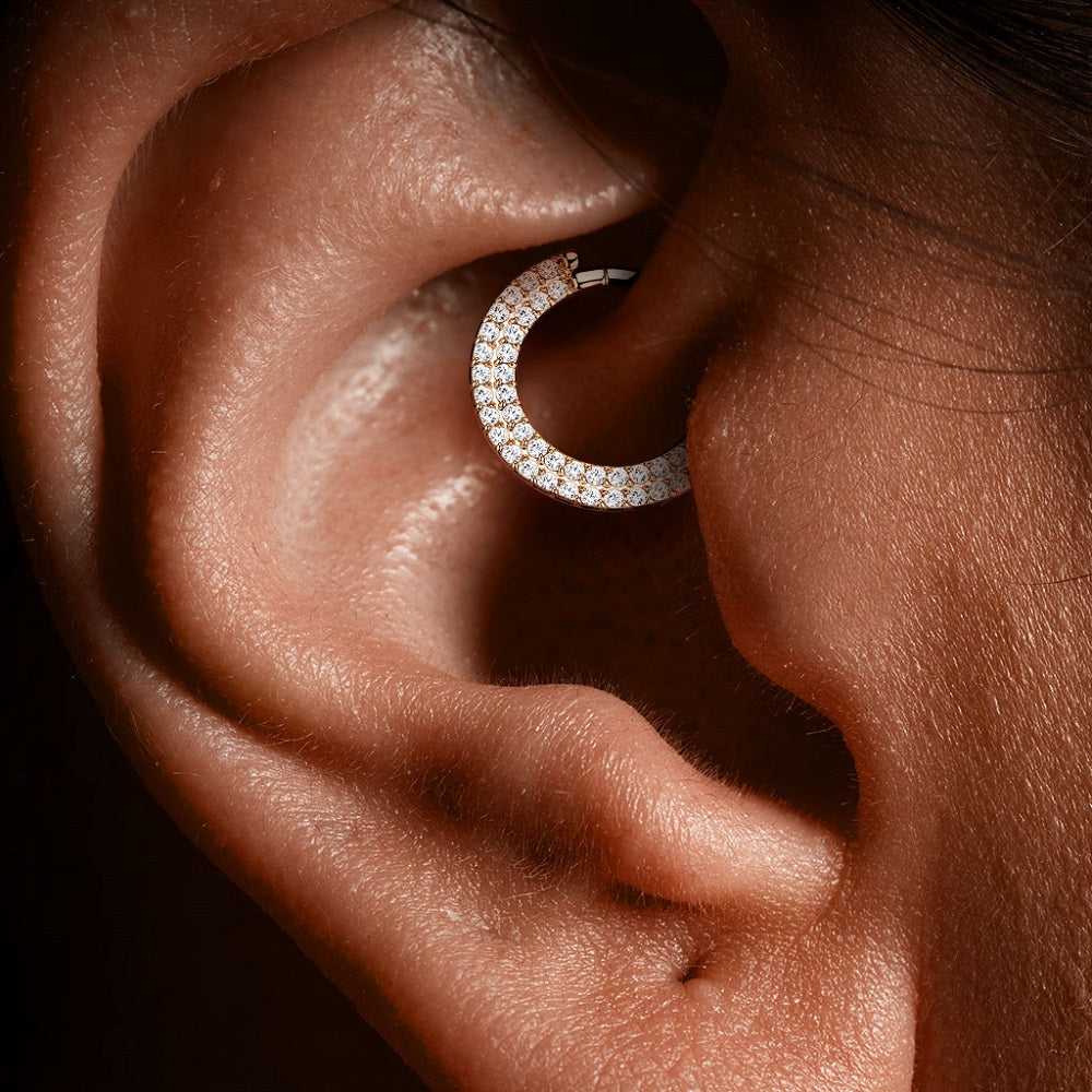 Double CZ Crystal Lined Cartilage Helix Daith Septum Hinged Segment Ring
- G23 Implant Grade Titanium