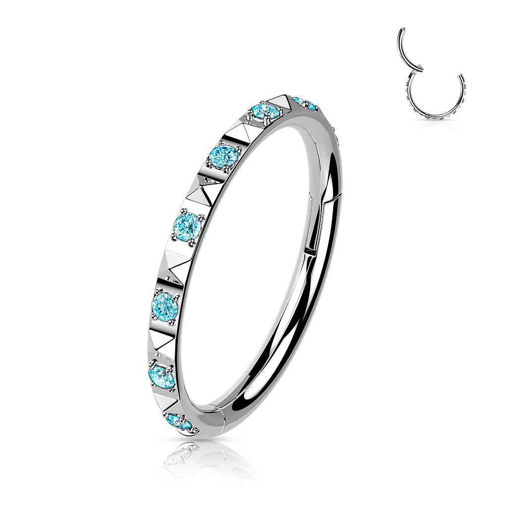 Hoop with CZ Paved In Between Pyramid Cuts Hinged Segment Ring - Implant Grade Titanium