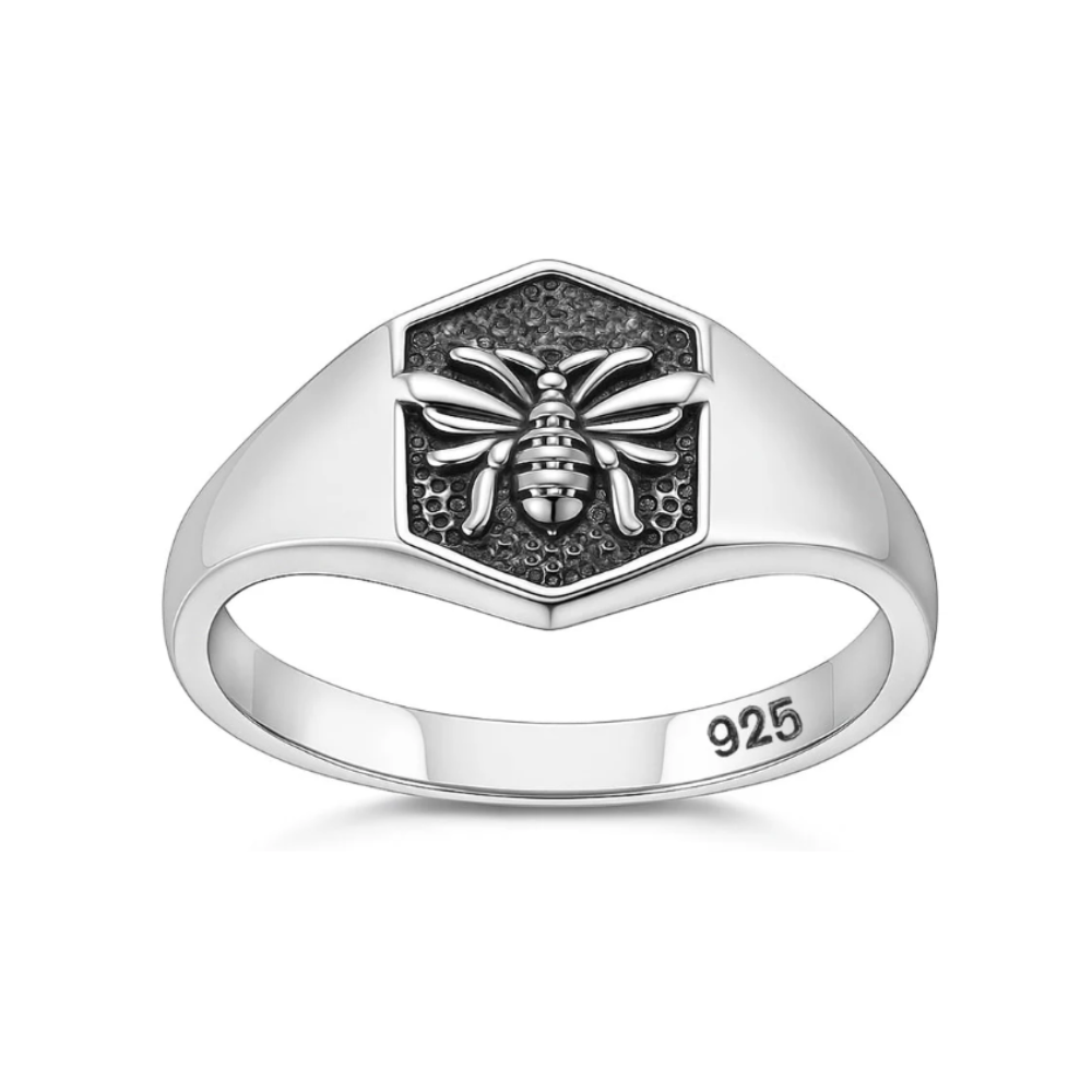 Bee Signet Ring - 925 Sterling Silver