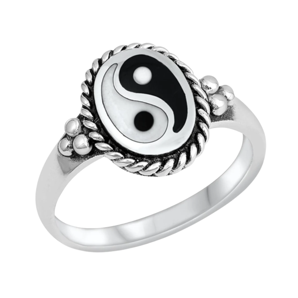 Yin Yang Twisted Rope Ring - 925 Sterling Silver