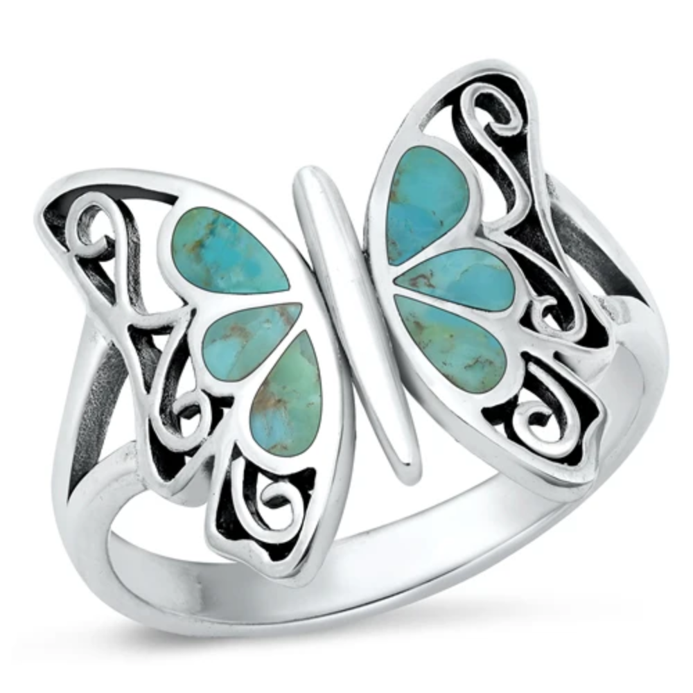 Turquoise Butterfly Ring - Oxidized 925 Sterling Silver