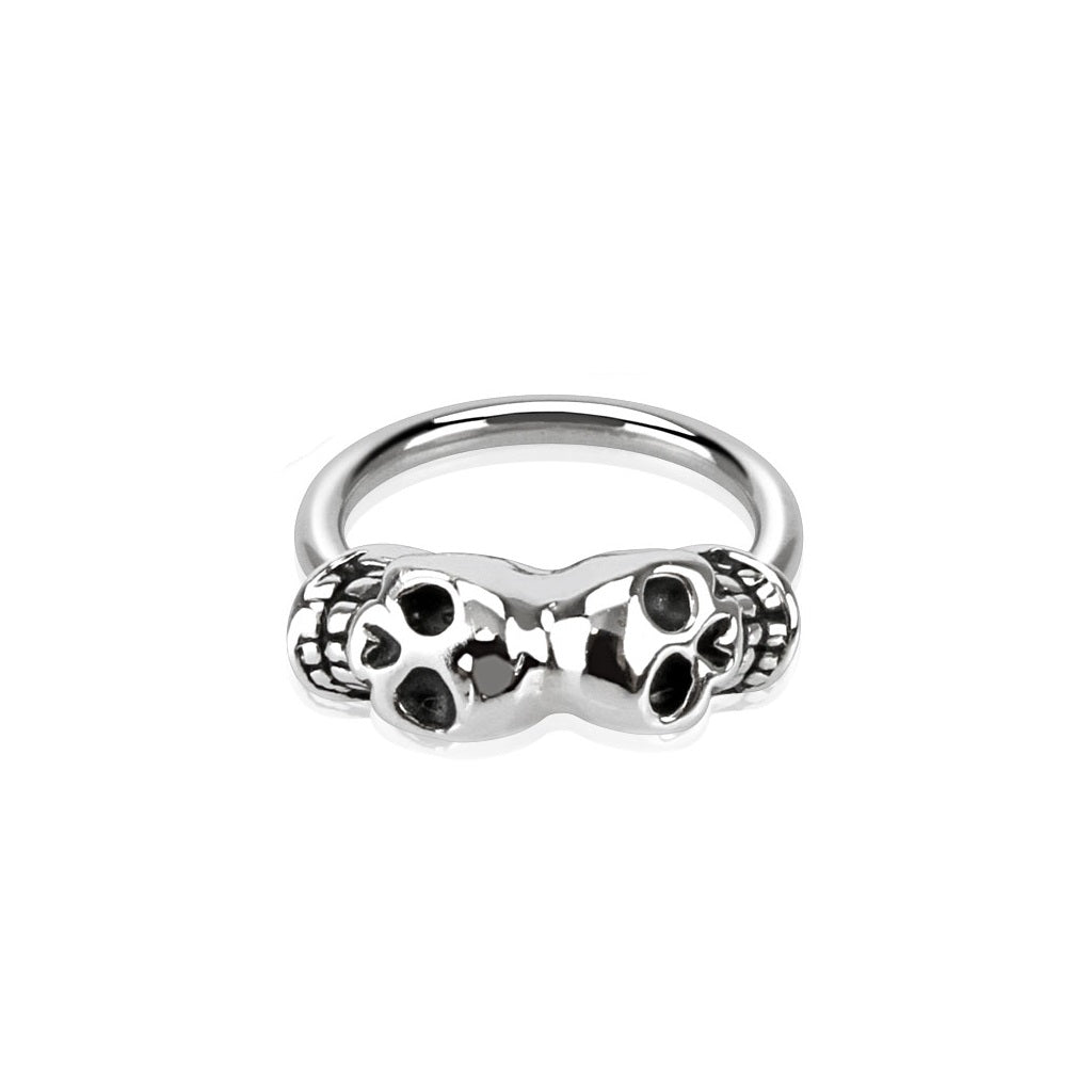 Twin Skulls Captive Bead Septum Ring - 316L Stainless Steel
