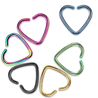 Set of 6 Heart Earrings Clip-On Cartilage Piercings - Titanium Plated Stainless Steel