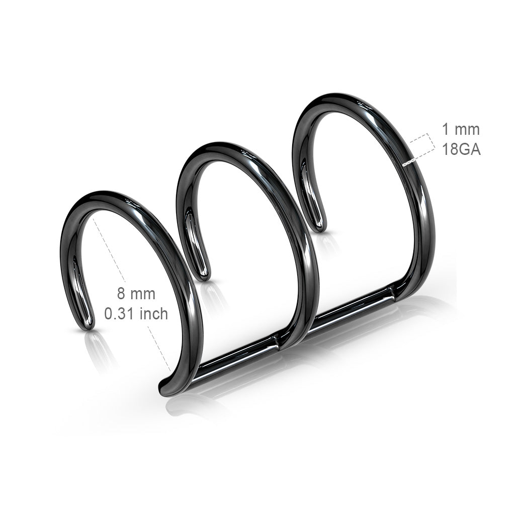 Non-Piercing Triple Closure Faux Cartilage Clip-On Wrap Ring - 316L Stainless Steel