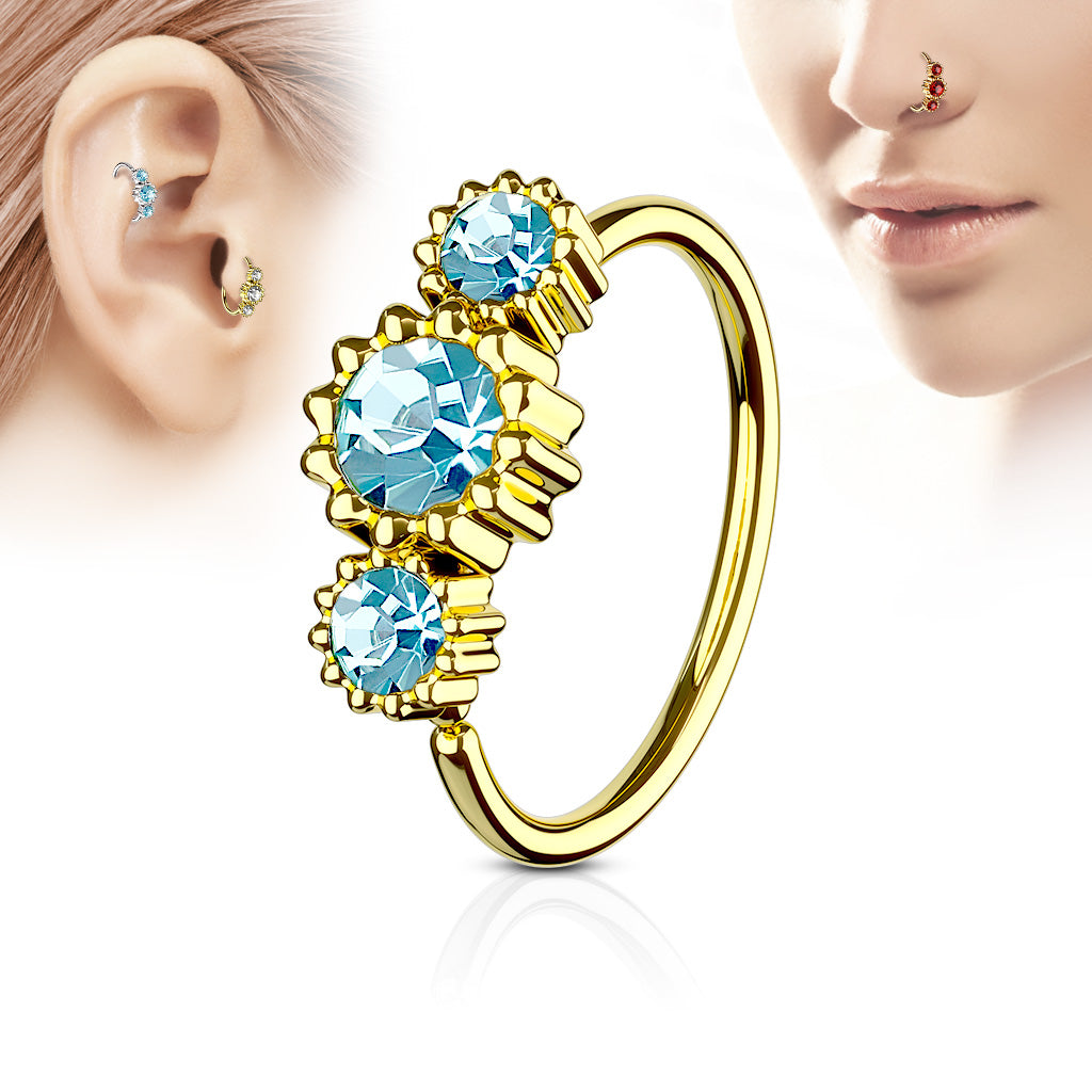 Golden Round Floral CZs in a Line Septum Cartilage Helix Daith Captive Bead Ring
- 316L Stainless Steel