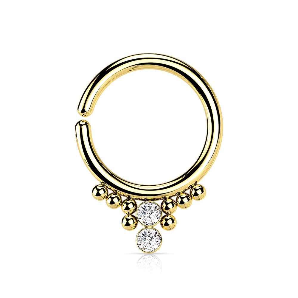 Double Round CZ Crystals with Bead Clusters Bendable Hoop Ring - 316L Stainless Steel