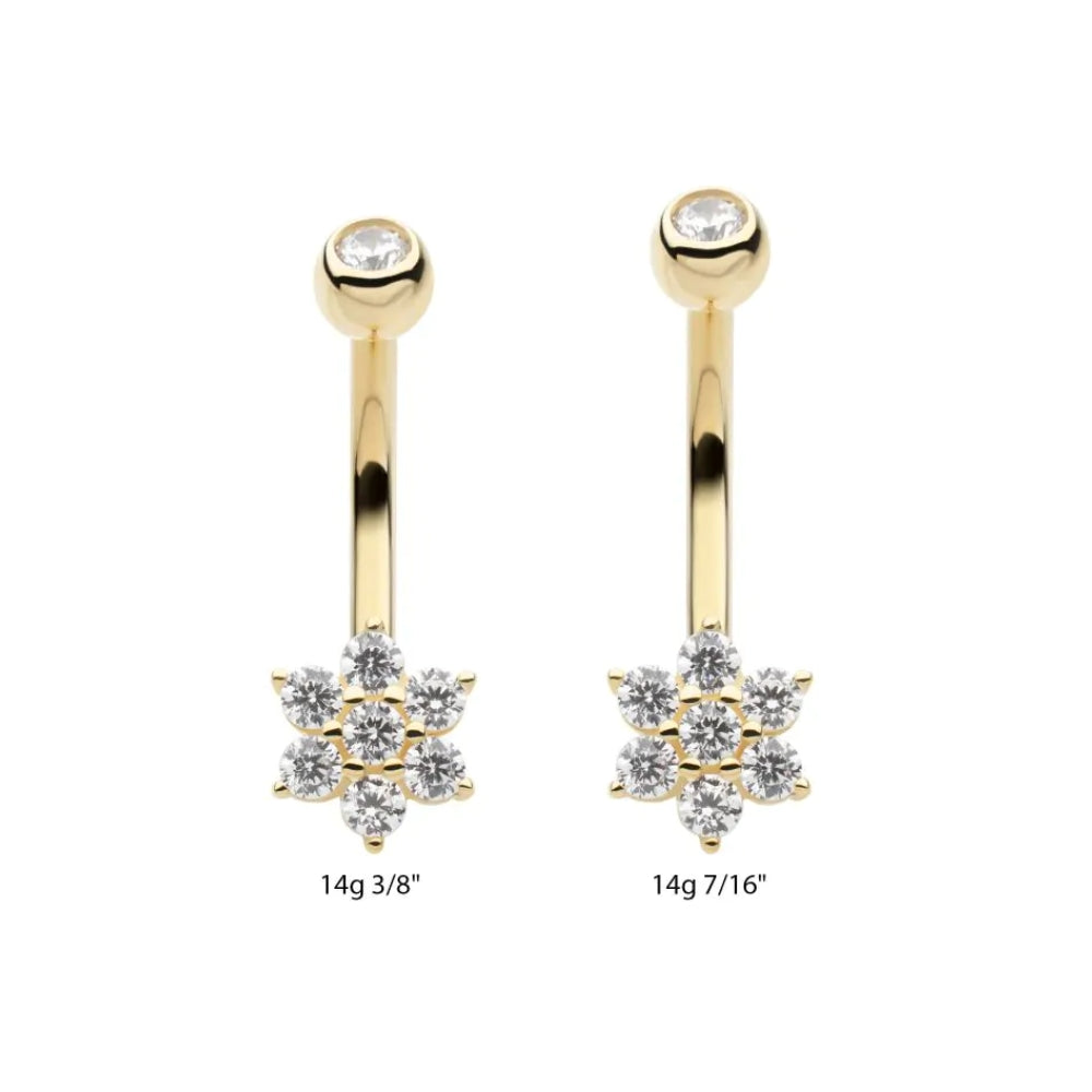 CZ Crystal Flower Internally Threaded Belly Ring - 14kt Gold