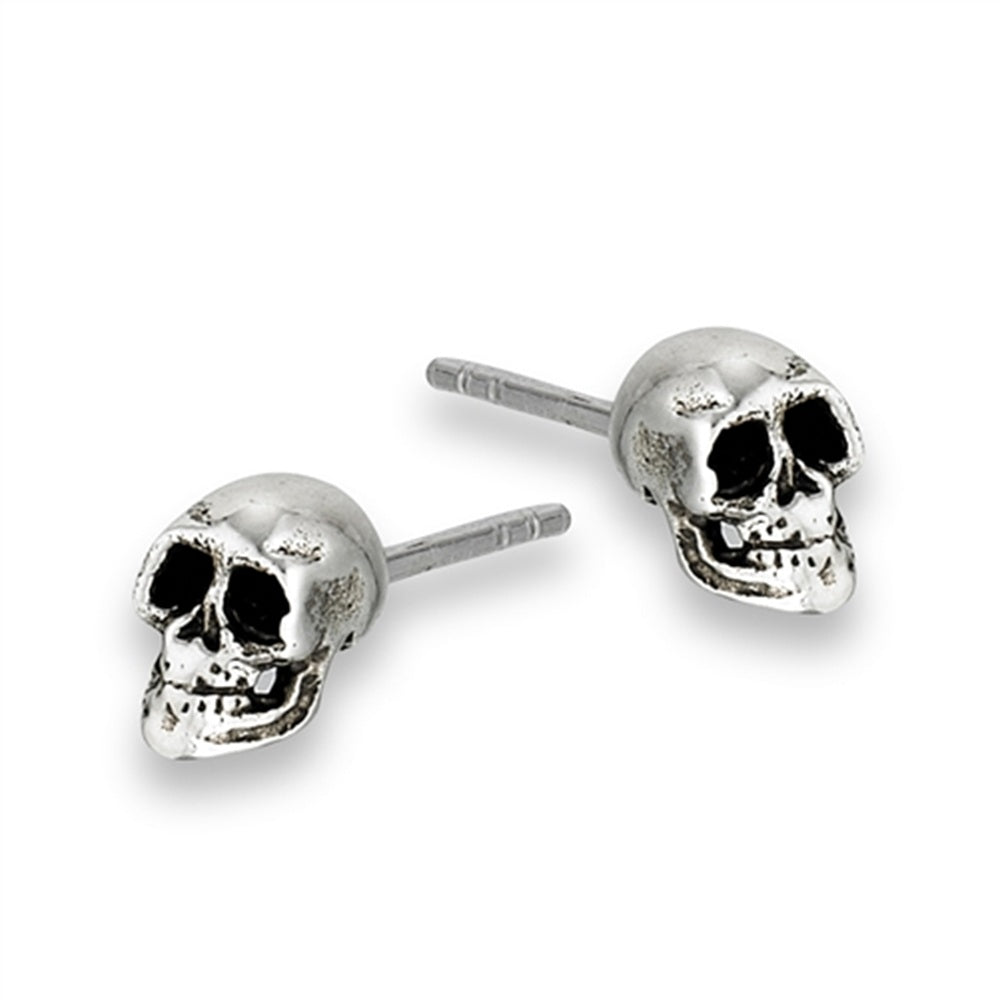 Skull Stud Earrings - Pair - 925 Sterling Silver