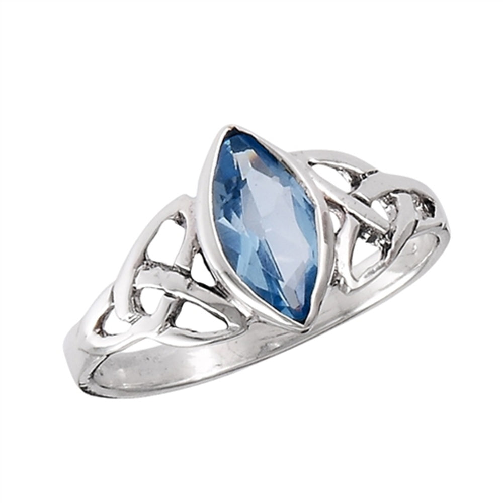 Marquise Shaped Synthetic Blue Topaz Celtic Triquetra Ring - 925 Sterling Silver