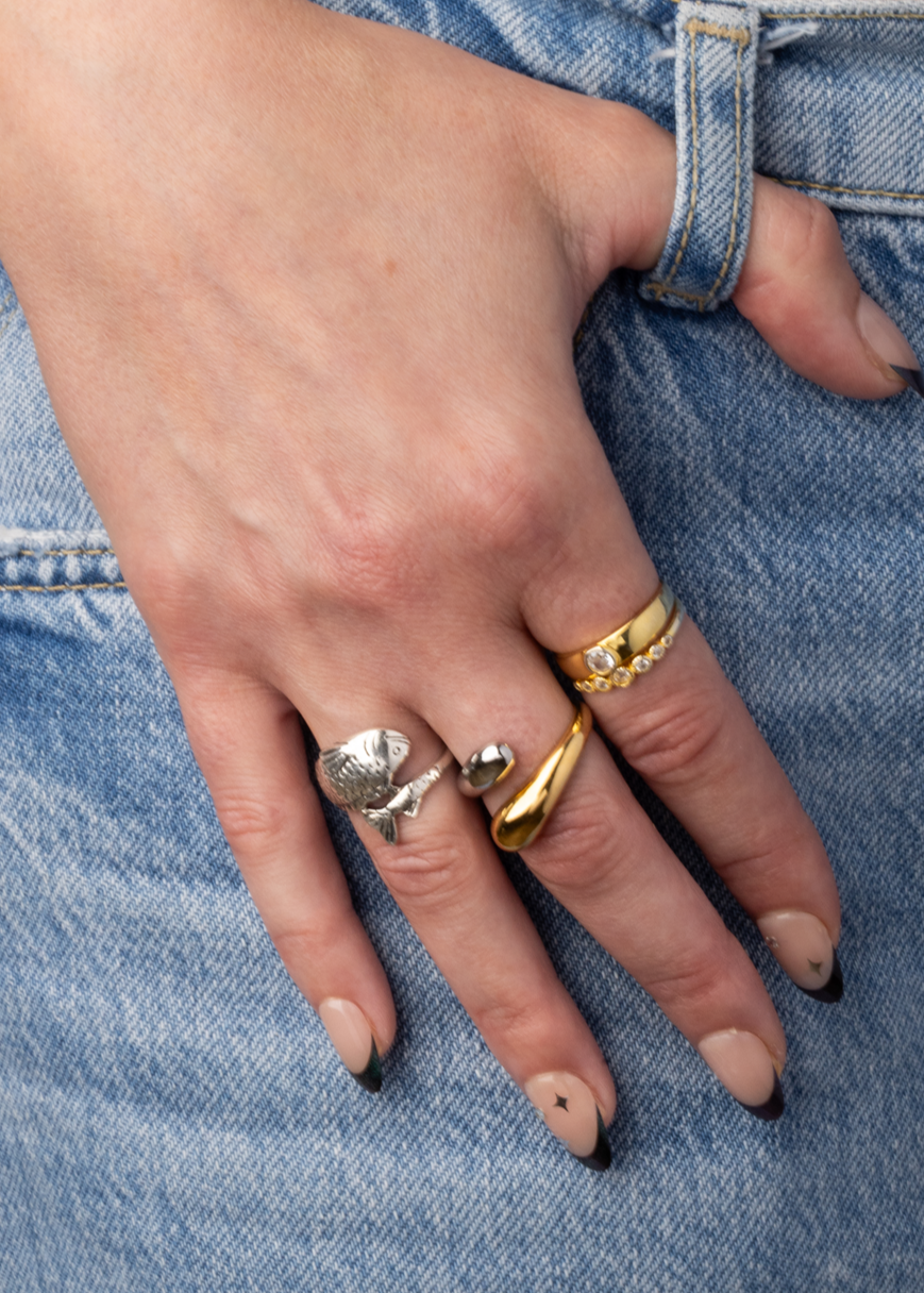 Multi CZ Crystal Lined Ring - Gold Plated 925 Sterling Silver