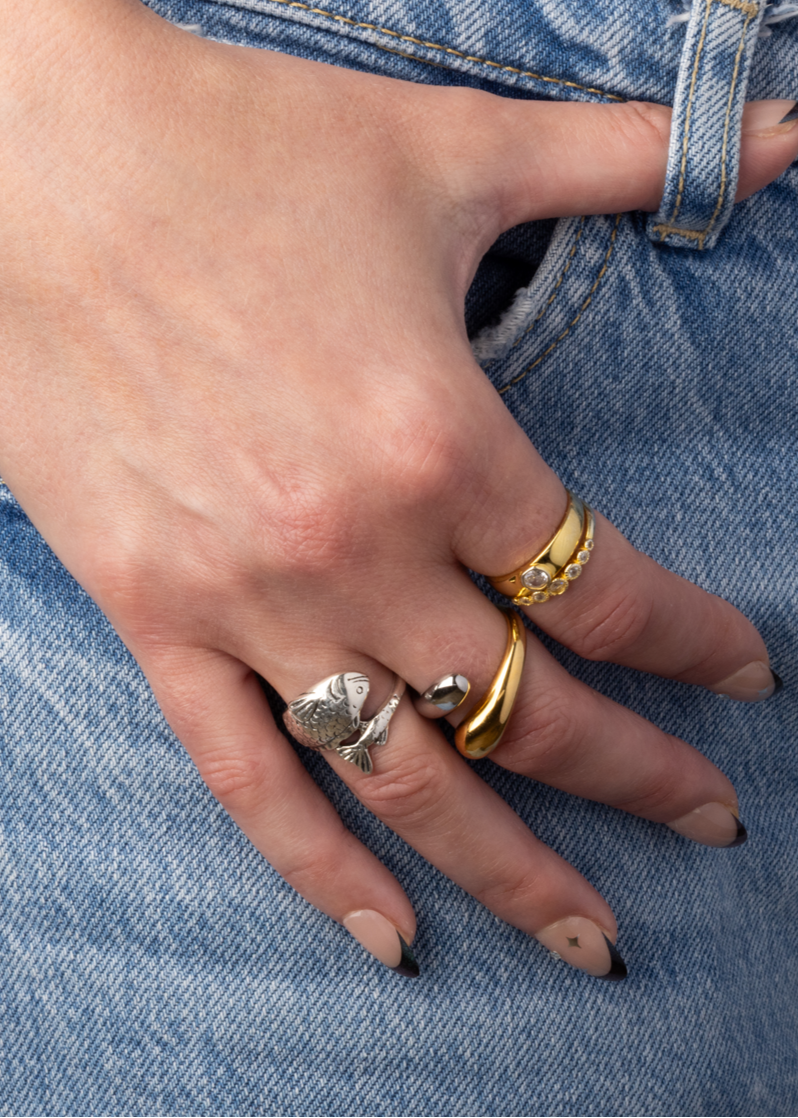 Multi CZ Crystal Lined Ring - Gold Plated 925 Sterling Silver