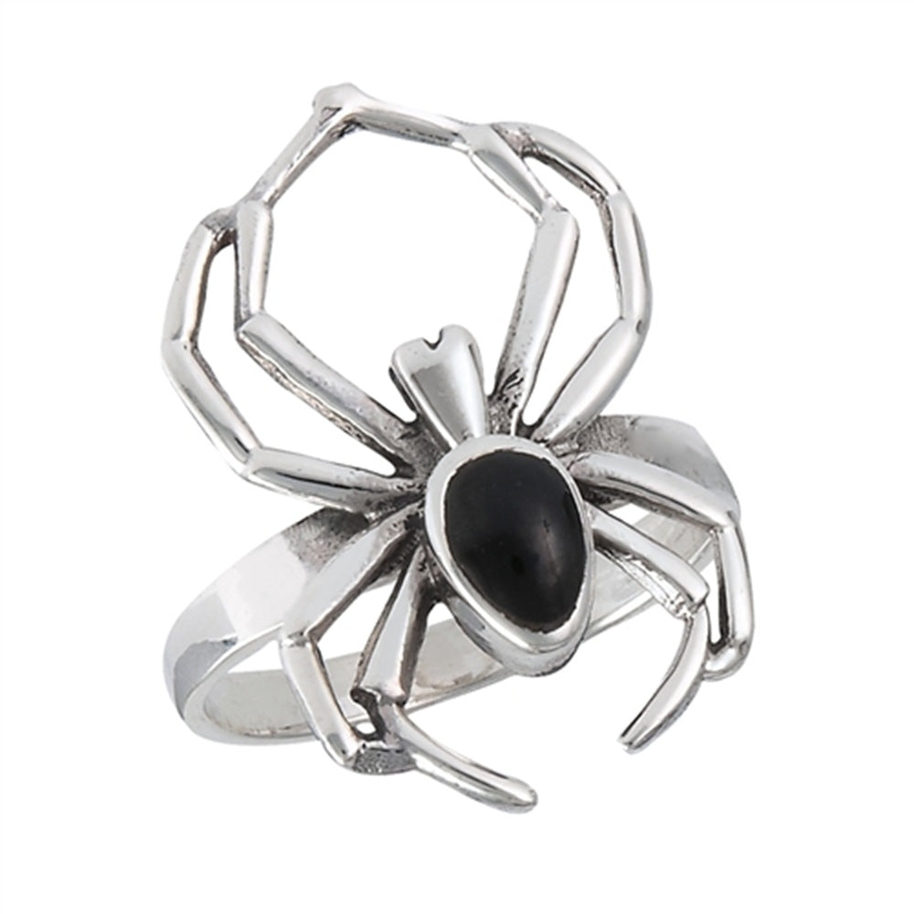 Synthetic Black Onyx Spider Ring - 925 Sterling Silver
