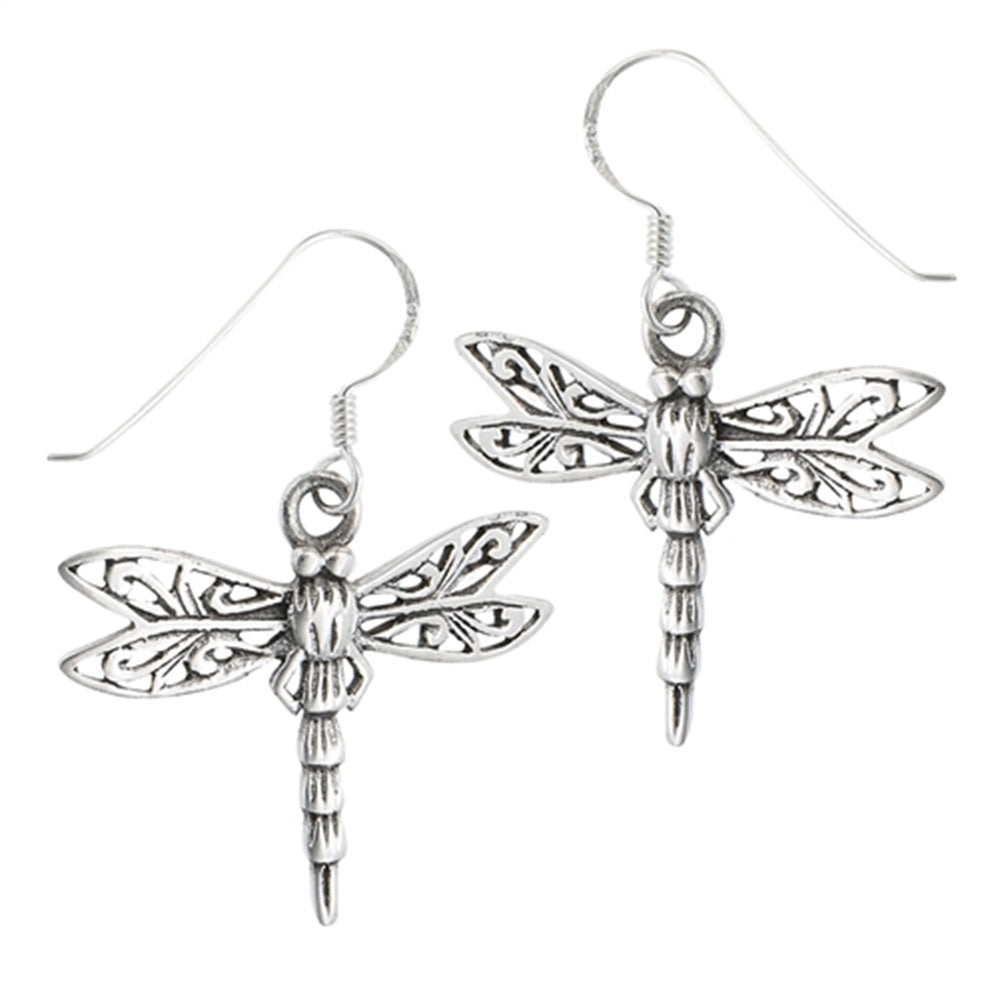 Dragonfly Dangling Earrings - Pair - 925 Sterling Silver