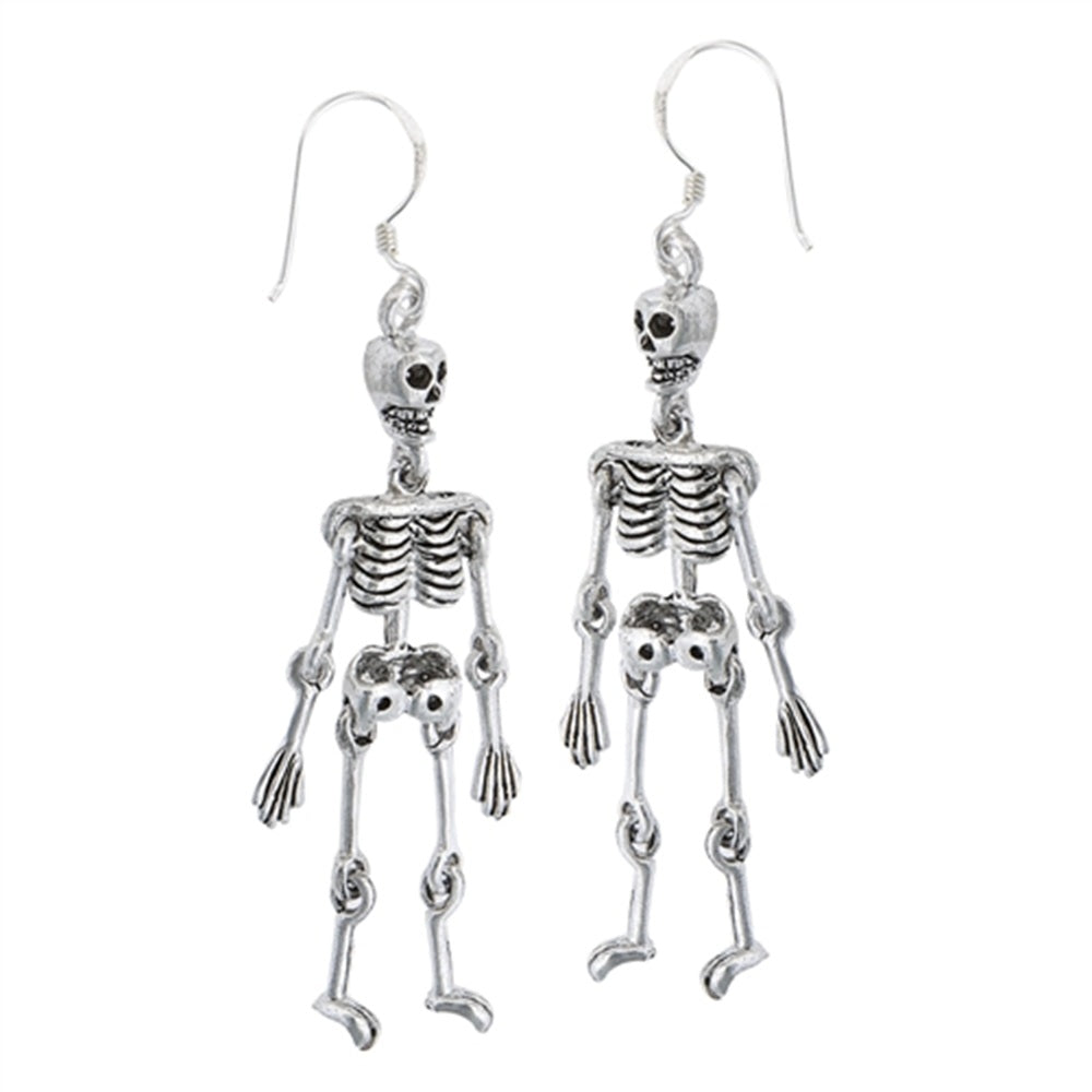 Skeleton With Moving Limbs Dangling Earrings - Pair - 925 Sterling Silver