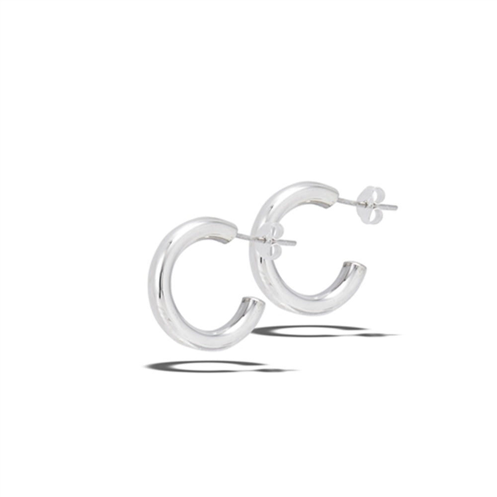 4mm Thick High Polish Hoop Earrings - Pair - 925 Sterling Silver