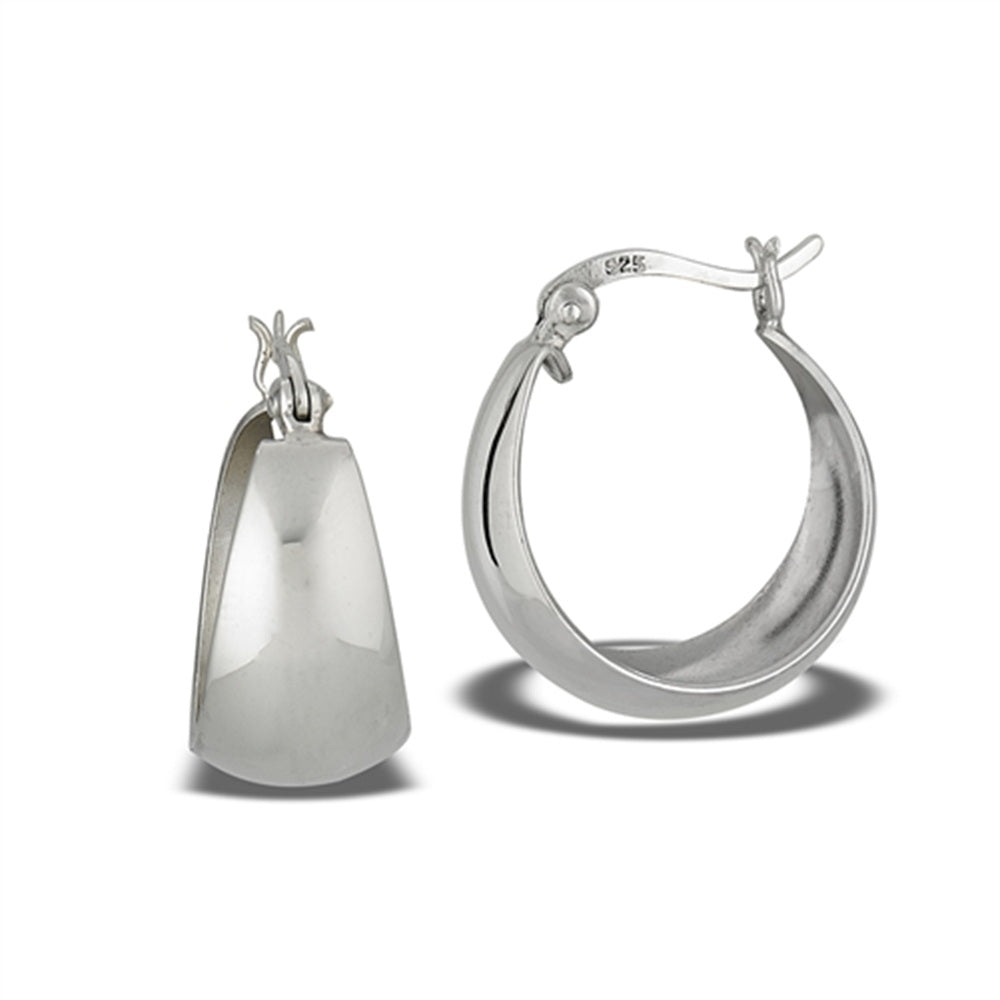 12mm Thick Convex High Polish Hoop Earrings - Pair - 925 Sterling Silver