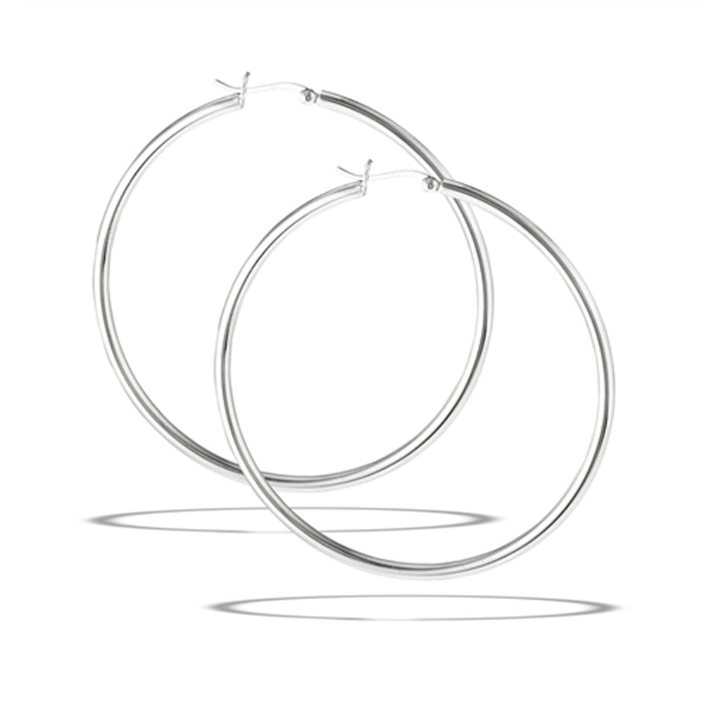 3mm Thick Hoop Earrings - Pair - 925 Sterling Silver