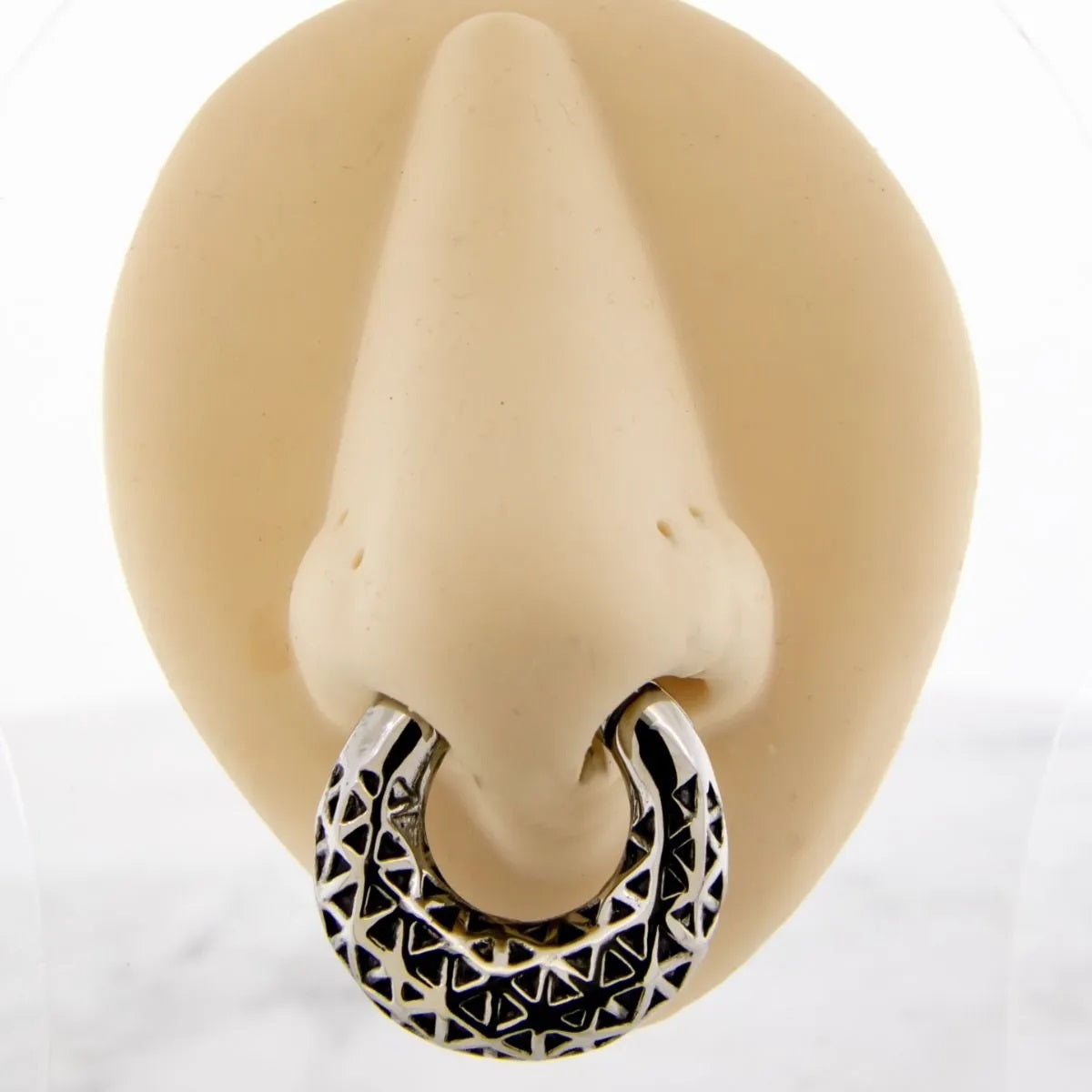 Textured Geometric Pattern Hinged Clicker Rings for Stretched Piercings - Pair - 316L Stainless Steel