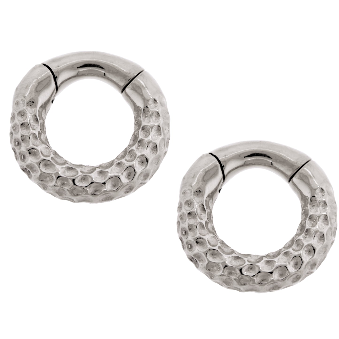 Hammered Texture Hinged Clicker Rings for Stretched Piercings - Pair - 316L Stainless Steel