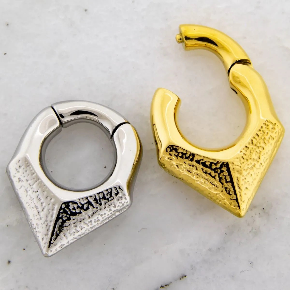 Brushed Wave Texture Hinged Clicker Ring for Stretched Piercings - 316L Stainless Steel