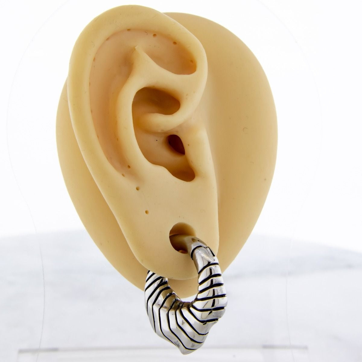Ripple Texture Design Pointed Hinged Clicker Rings for Stretched Piercings - Pair - 316L Stainless Steel