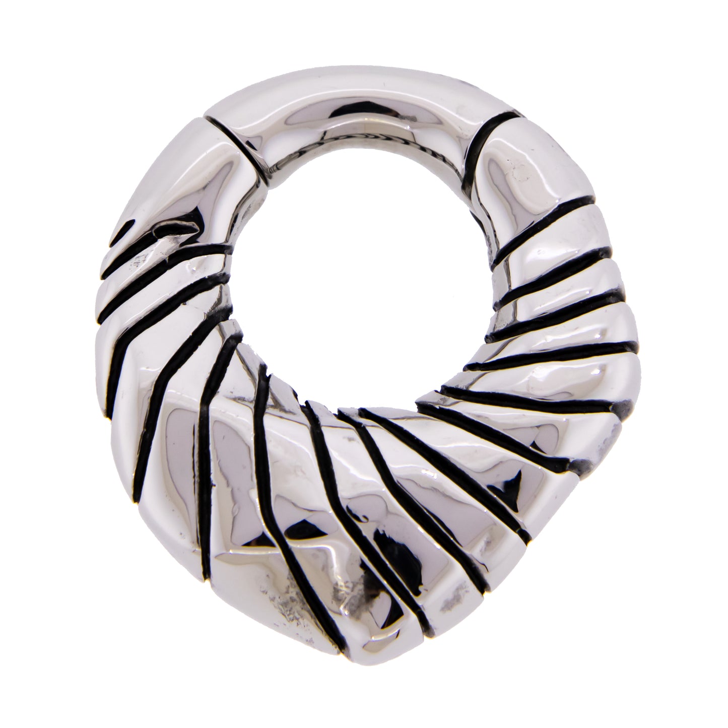 Ripple Texture Design Pointed Hinged Clicker Ring for Stretched Piercings - 316L Stainless Steel