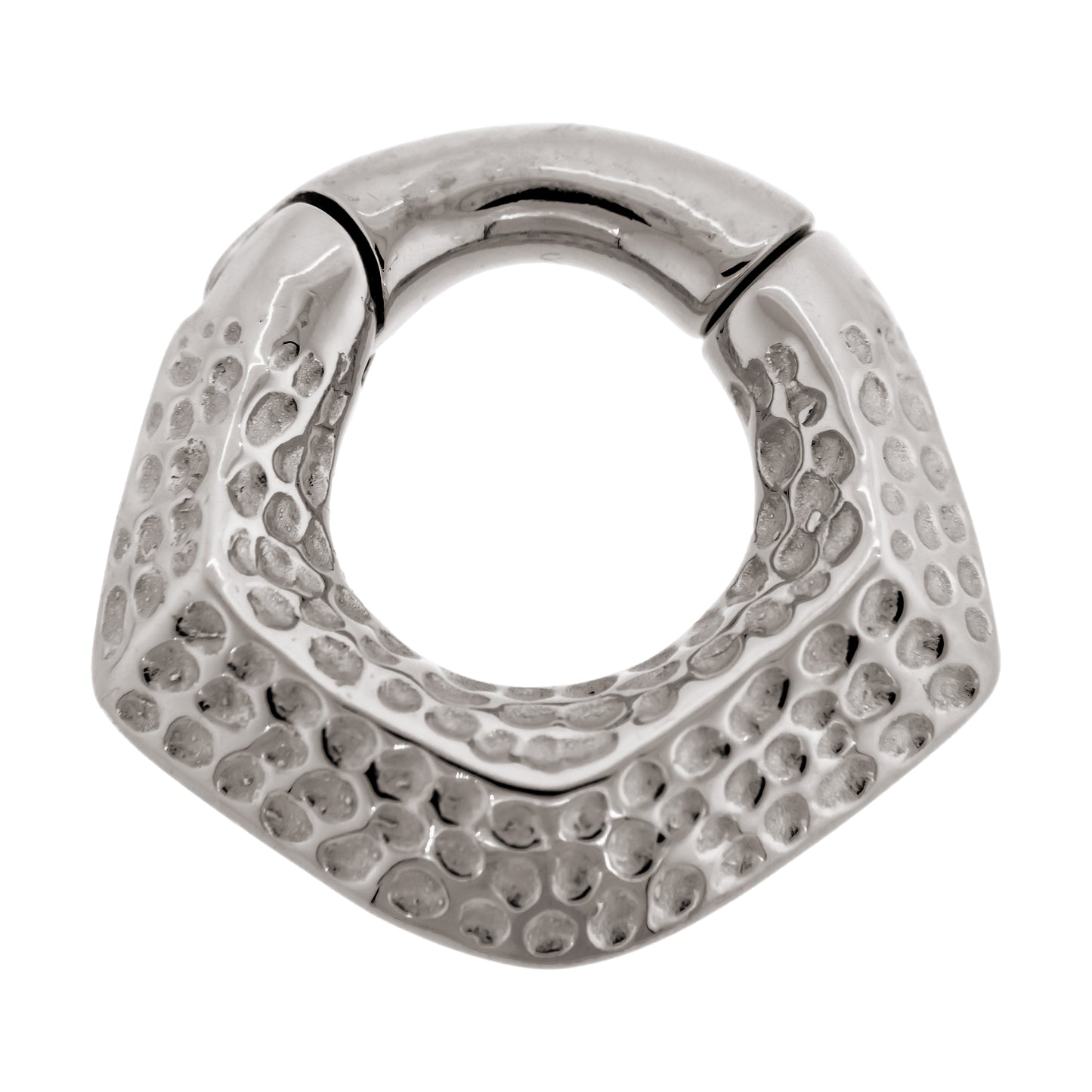 Hammered V-Shaped Hinged Clicker Ring for Stretched Piercings - 316L Stainless Steel