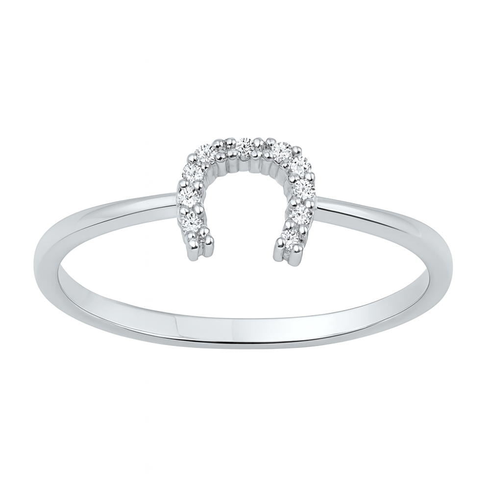 CZ Crystal Horseshoe Ring - 925 Sterling Silver