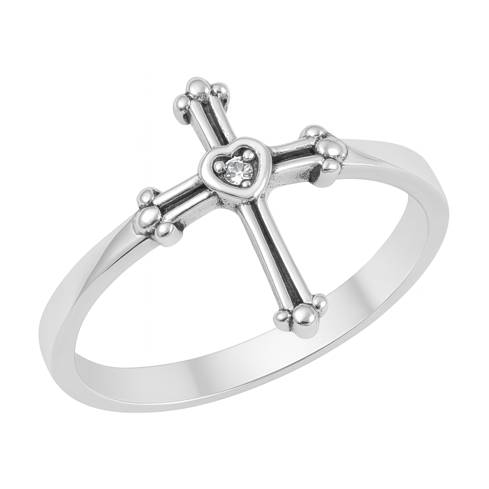 CZ Crystal Center Cross Ring - 925 Sterling Silver