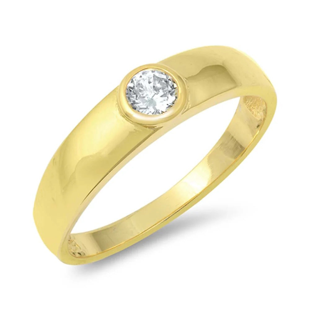 Bezel Set Round CZ Crystal Ring - Gold Plated 925 Sterling Silver