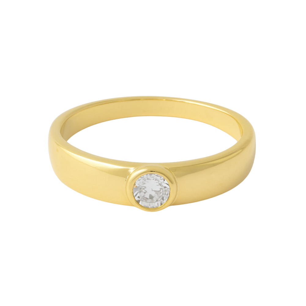 Bezel Set Round CZ Crystal Ring - Gold Plated 925 Sterling Silver