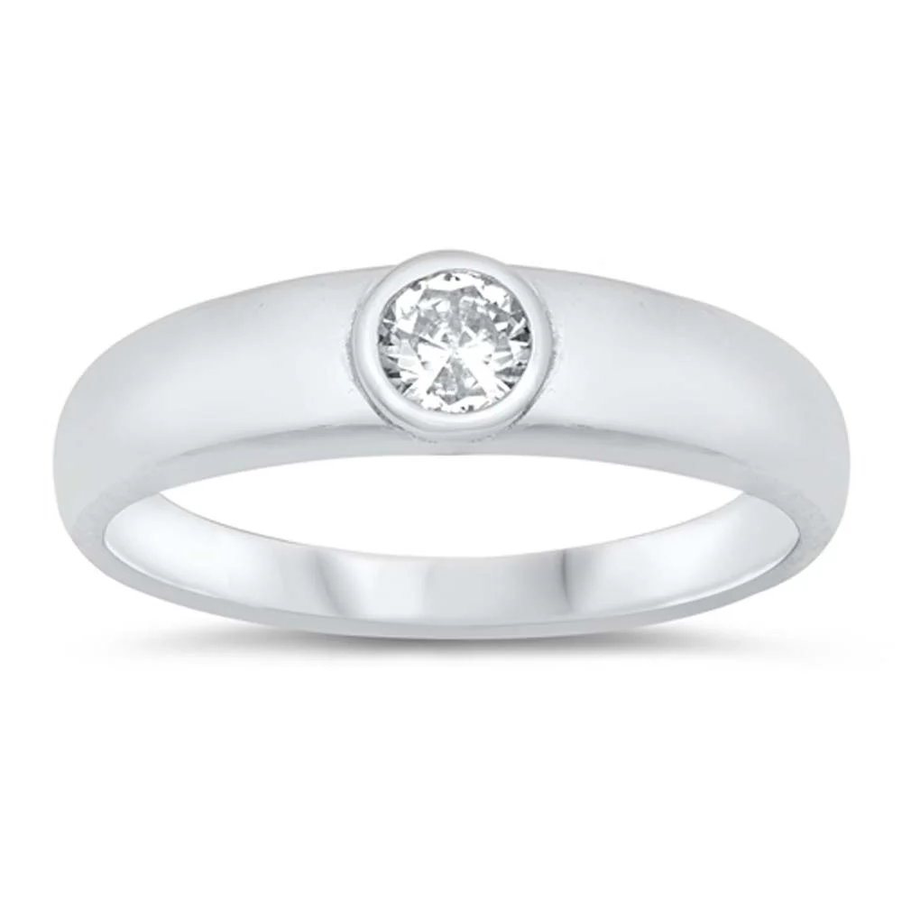 Bezel Set Round CZ Crystal Ring - 925 Sterling Silver