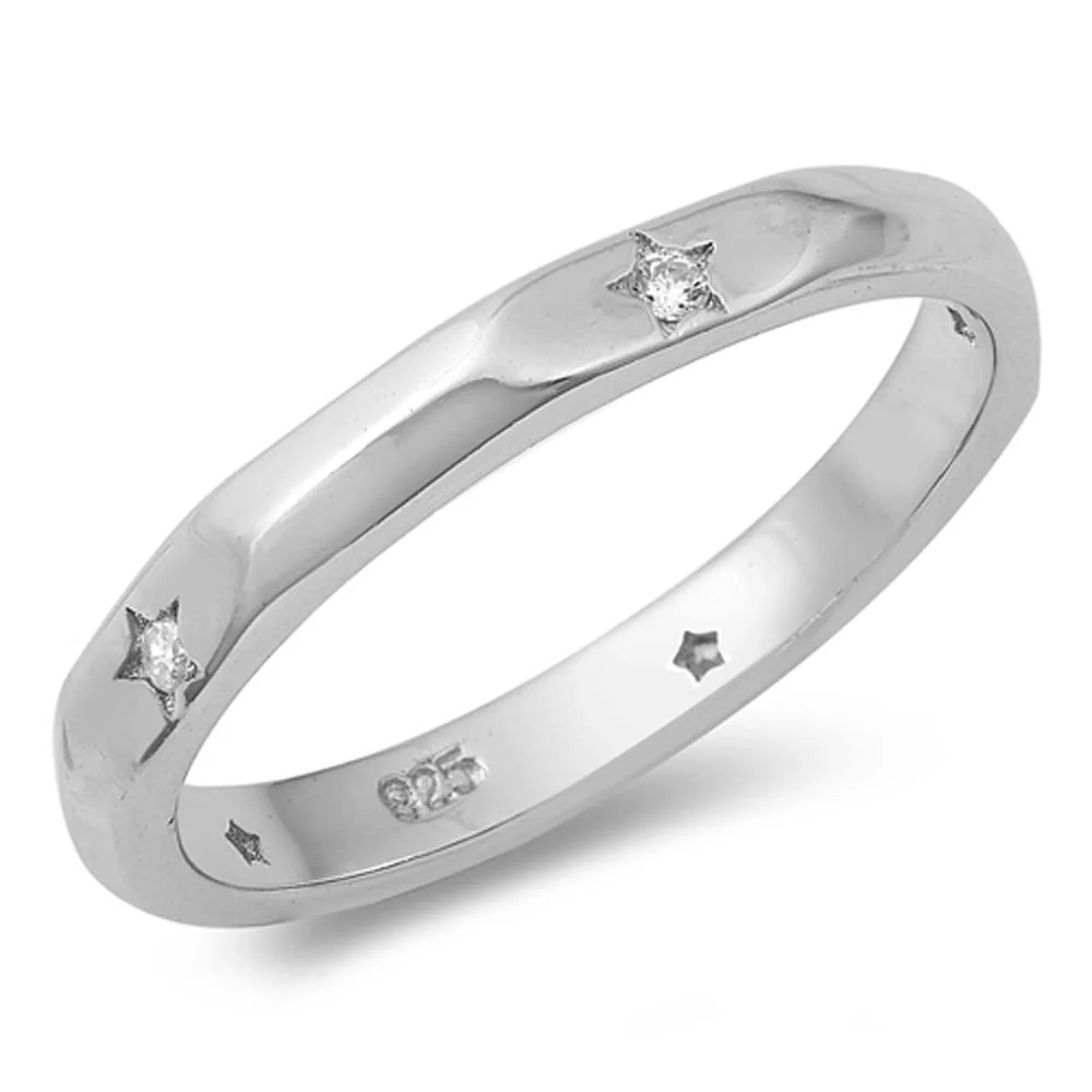 CZ Crystal Star Accented Ring - 925 Sterling Silver
