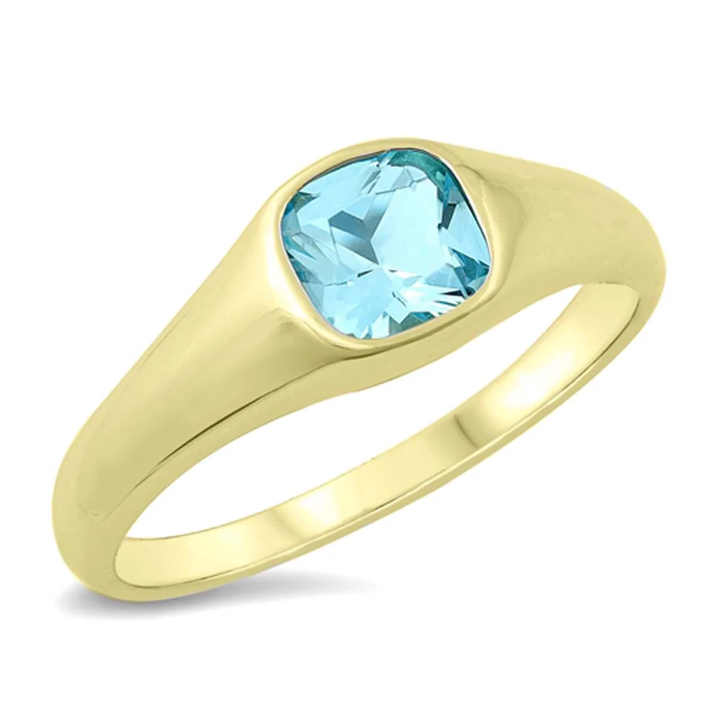 CZ Crystal Aquamarine Signet Ring - 925 Sterling Silver