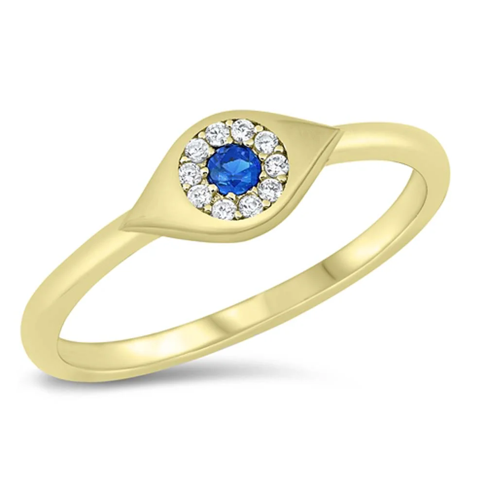 CZ Crystal Blue Evil Eye Ring - 925 Sterling Silver