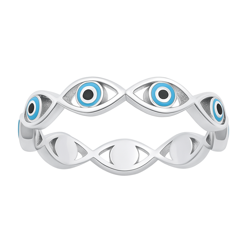 Evil Eye Lined Ring - Rhodium Plated 925 Sterling Silver