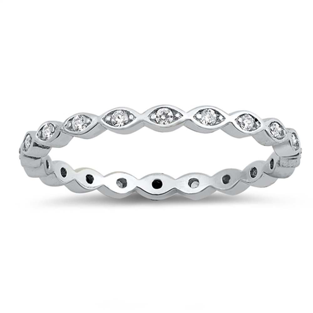 Marquise CZ Crystal Lined Eternity Ring - 925 Sterling Silver