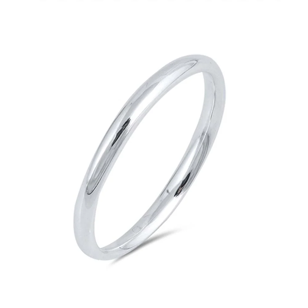 Polished 2mm Plain Band Ring - 925 Sterling Silver