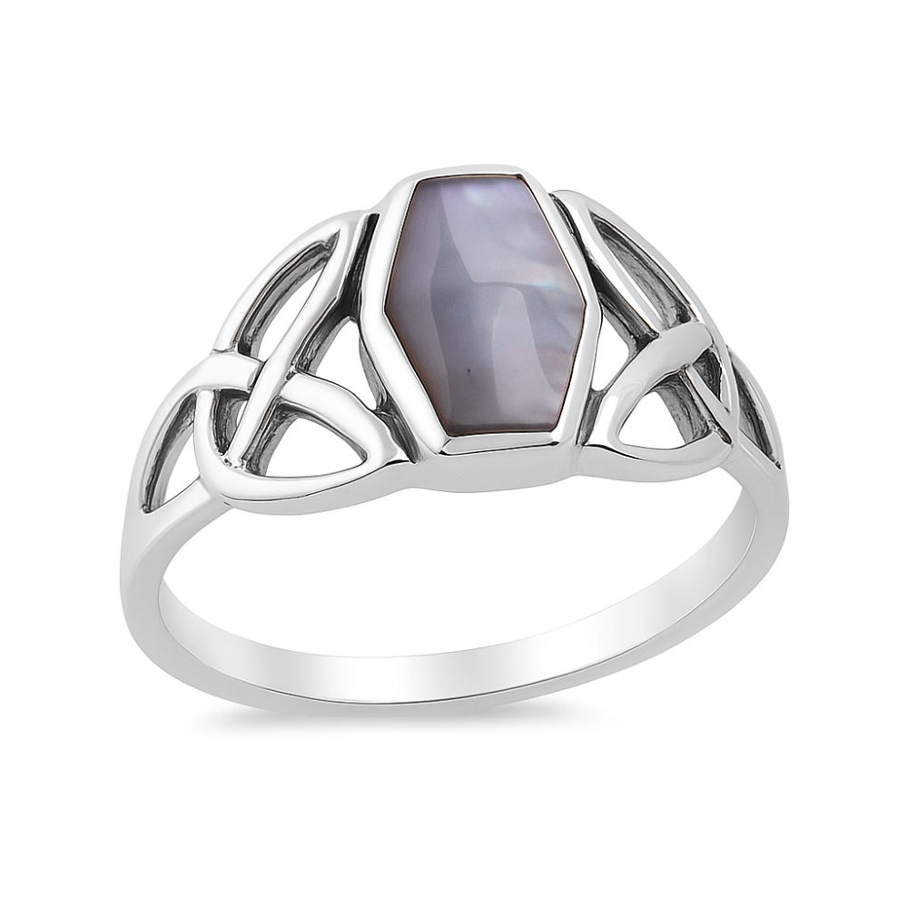 Celtic Knot Mother of Pearl Ring - 925 Sterling Silver