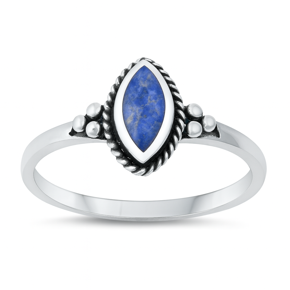 Marquise Shaped Blue Lapis Stone Ring - Oxidized 925 Sterling Silver