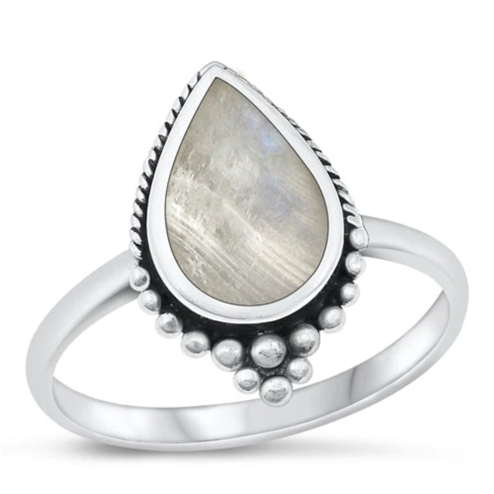 Teardrop Shaped Moonstone Ring - Oxidized 925 Sterling Silver