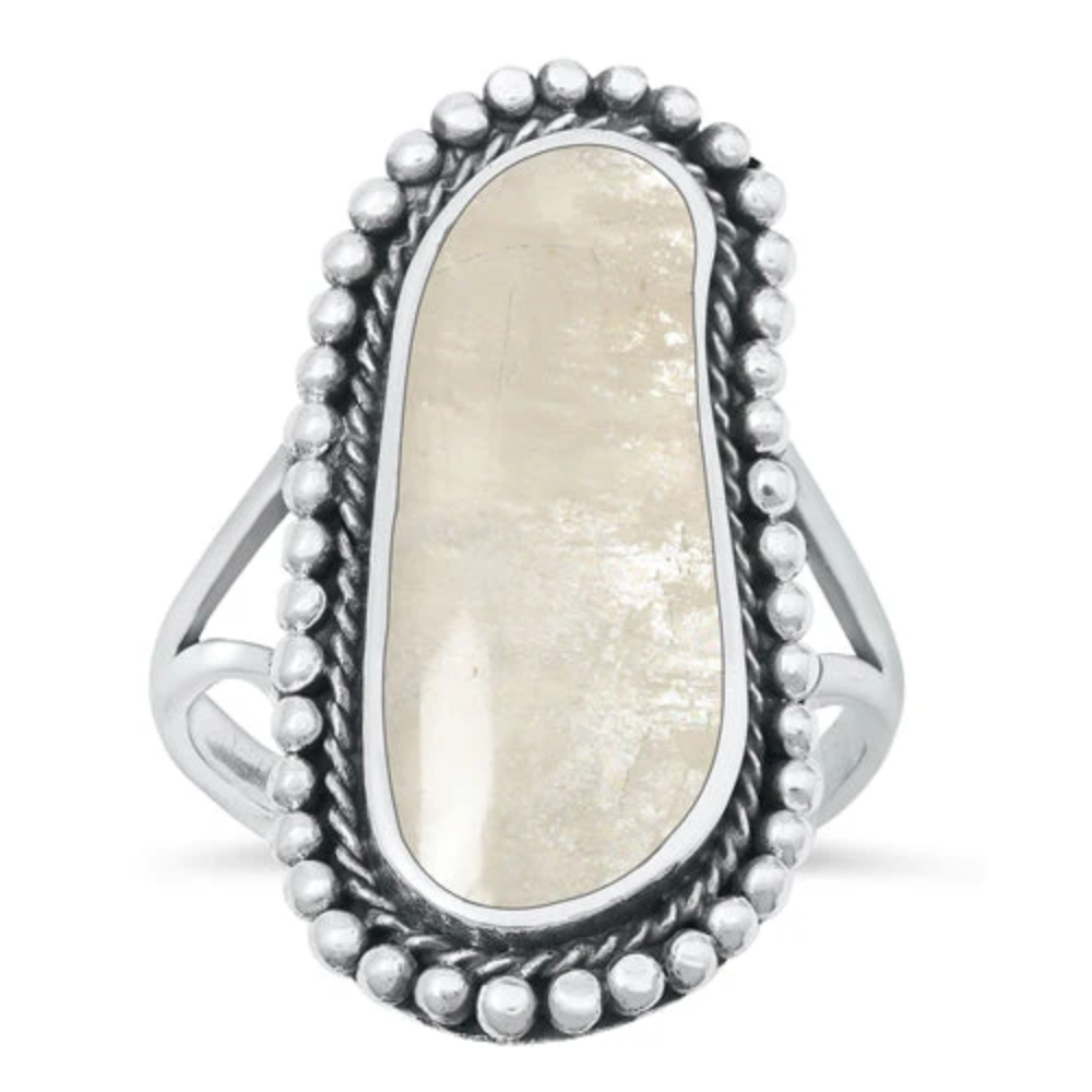 Asymmetrical Oval Moonstone Statement Ring - Oxidized 925 Sterling Silver