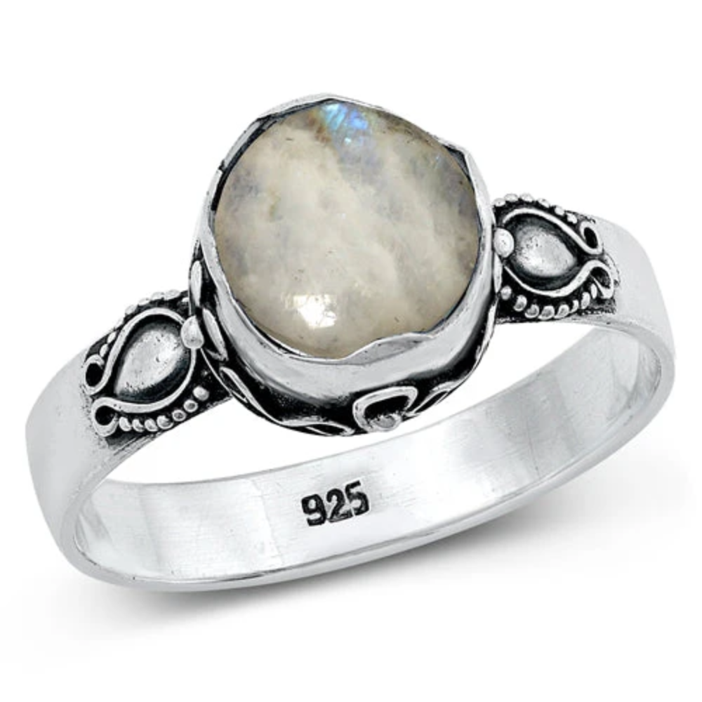 Bali Moonstone Statement Ring - Oxidized 925 Sterling Silver