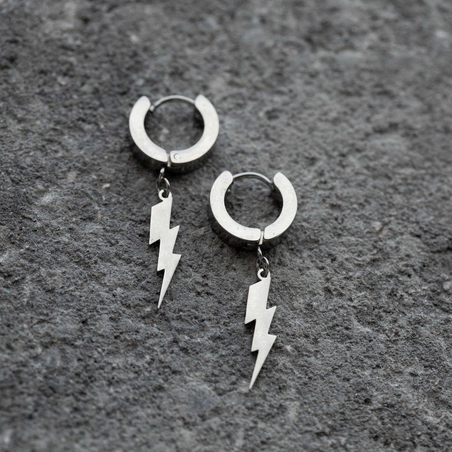 Lightning Bolt Dangling Huggie Hinged Hoop Earrings - 316L Stainless Steel - Pair